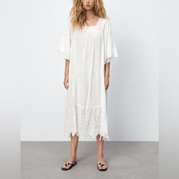 ZARA EMBROIDERED EYELET TUNIC DRESS - Picture 12 of 12